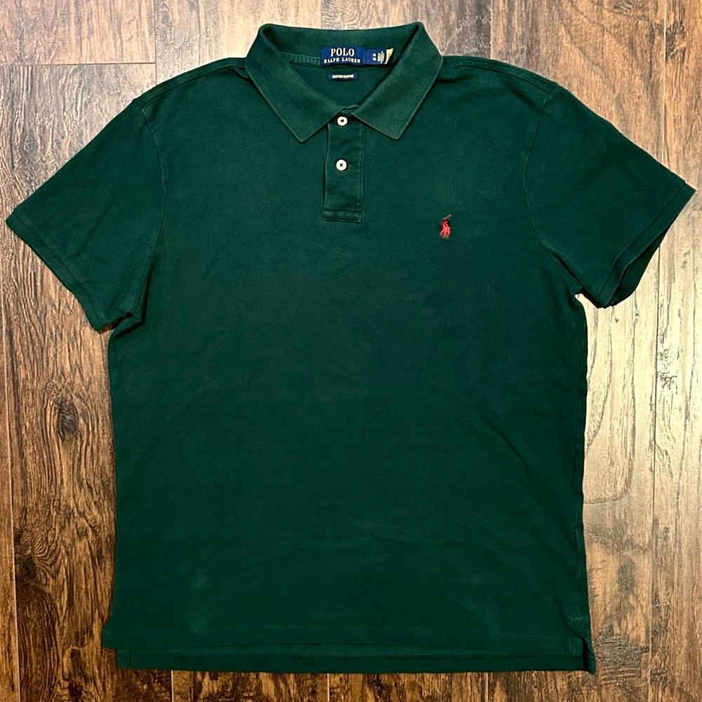 Polo Ralph Lauren Polo Shirt Pine Green Red Custom Slim Fit Men’s Size XL(M/L)
